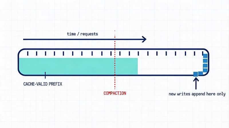 Context only grows at the tail — compaction is the one exception