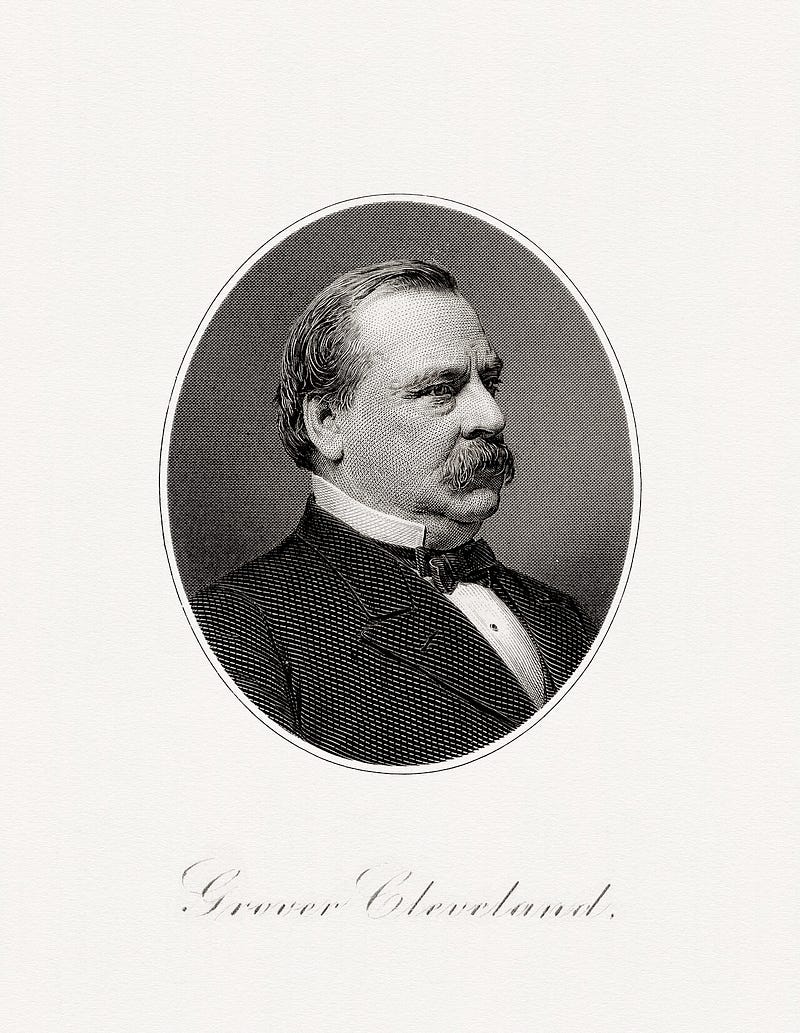 Grover Cleveland (1837–1908), 22nd and 24th President of the United States. Bureau of Engraving and Printing, Public domain, via Wikimedia Commons.