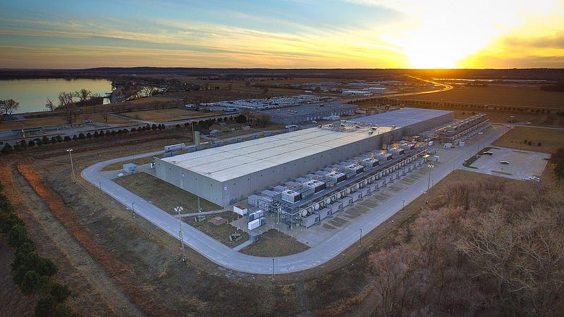 Aerial view of Google's data center in Council Bluffs, Iowa