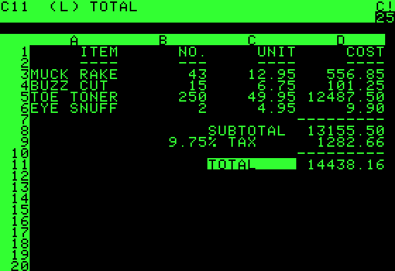 VisiCalc running on an Apple II