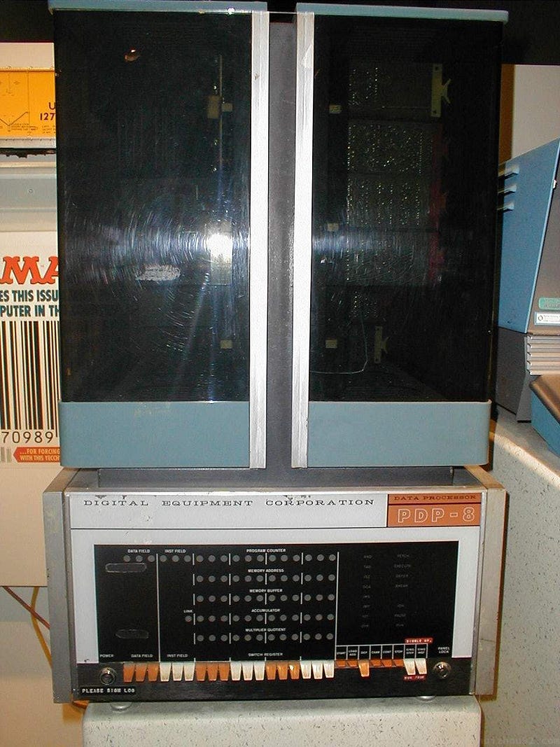 A DEC PDP-8 minicomputer, one of the machines that made computing feel less like a central institution and more like a tool a small team could own.