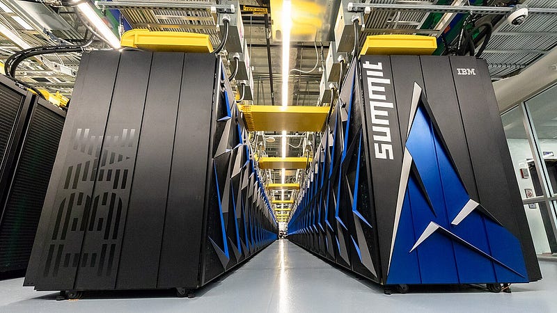 Racks of the Summit supercomputer at Oak Ridge National Laboratory