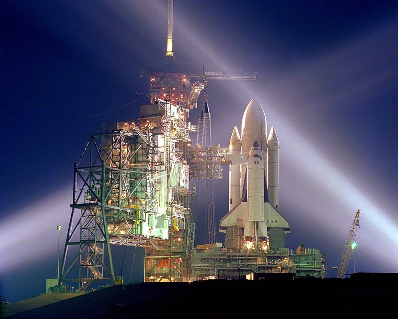 Space Shuttle Columbia on the launch pad at Kennedy Space Center, March 1981