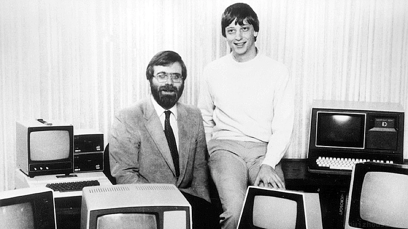 The two Microsoft founders, Bill Gates (right) and Paul Allen, revolutionized the computer world with Microsoft.