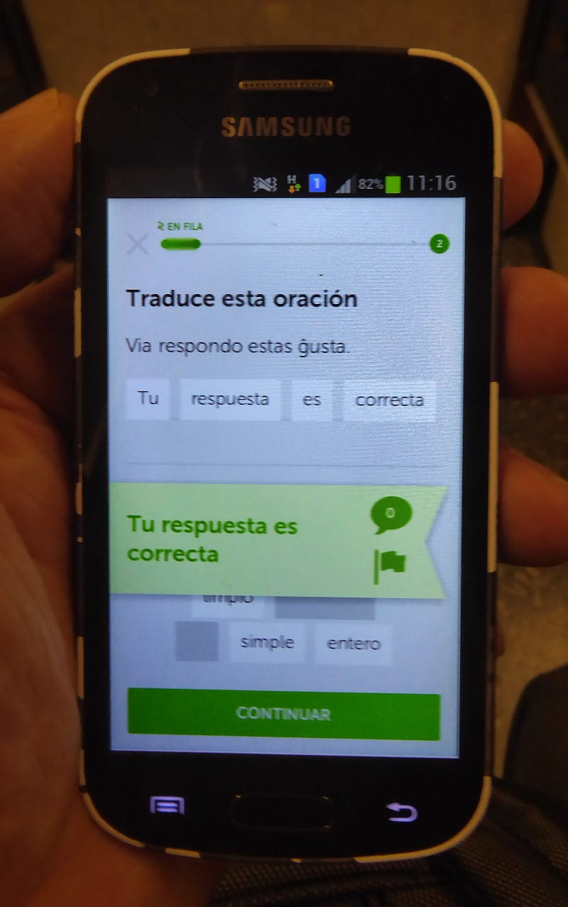 A Duolingo lesson screen