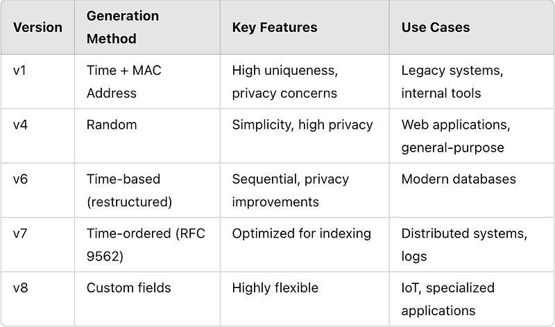 Comparing All UUID version