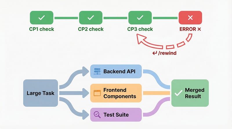 Checkpoints One-Click Rollback + Subagents Parallel Workflow