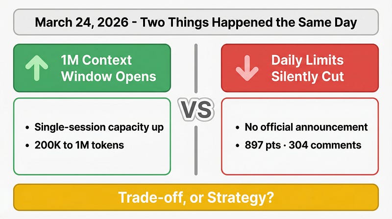 Same Day: 1M Context Opens vs. Daily Limits Silently Reduced