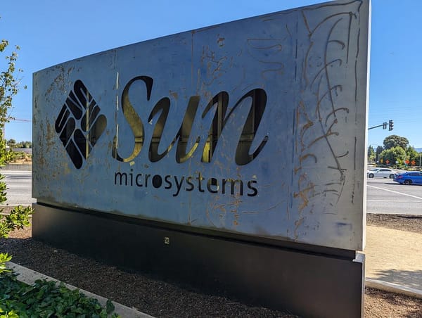 The original Sun Microsystems sign was preserved behind the Facebook/Meta company sign. It was meant to be a reminder to Face